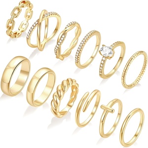 image:imageFAXHION 12 PCS Dainty 14K Gold Rings for Women Eternity Open Chunky Twist Simulated Diamond Criss Cross Designs Non Tarnish Gold Plated Stacking Thumb Ring Perfect for Wedding Bands Size 511gold