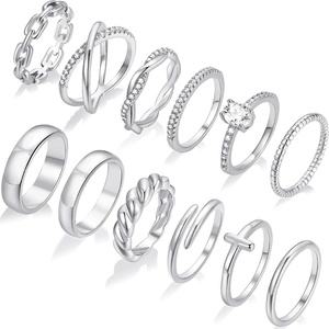 image:imageFAXHION 12 PCS Dainty 14K Gold Rings for Women Eternity Open Chunky Twist Simulated Diamond Criss Cross Designs Non Tarnish Gold Plated Stacking Thumb Ring Perfect for Wedding Bands Size 511silver