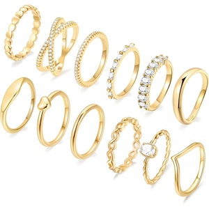 image:imageFAXHION 12 PCS Dainty 14K Gold Rings for Women Eternity Open Chunky Twist Simulated Diamond Criss Cross Designs Non Tarnish Gold Plated Stacking Thumb Ring Perfect for Wedding Bands Size 511gold3