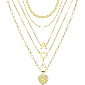 image:imageFAXHION 5 Pcs Gold Initial Necklaces for Women 14K Gold Plated Letter Heart Pendant Necklaces Dainty Flat Snake Chain Layering Choker Necklace for Gift