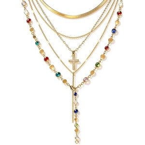 image:imageFAXHION 5PCS 14k Gold Plated Cross Necklaces for Women Pendant Stacked Layered Diamond Y Long Boho Jewelry Sets Adjustable Accessories Trendy Gifts for Womengold01
