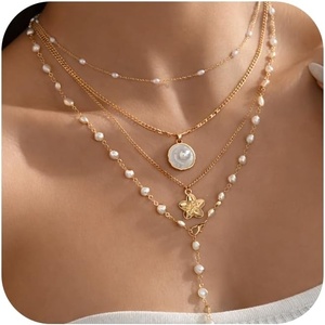 image:imageFAXHION 5PCS 14k Gold Plated Cross Necklaces for Women Pendant Stacked Layered Diamond Y Long Boho Jewelry Sets Adjustable Accessories Trendy Gifts for Womengold03
