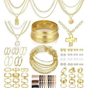 image:imageFAXHION 68 Pcs Gold Jewelry Set for Women with 7 Necklace 17 Bracelet 5 Hoop Earrings 15 Stud Earrings 24 Knuckle Rings for Women Jewelry Set for Womenchunky jewelry pack