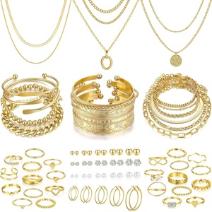 image:imageFAXHION 68 Pcs Gold Jewelry Set for Women with 7 Necklace 17 Bracelet 5 Hoop Earrings 15 Stud Earrings 24 Knuckle Rings for Women Jewelry Set for Womengold jewelry set
