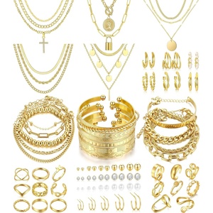 image:imageFAXHION 68 Pcs Gold Jewelry Set for Women with 7 Necklace 17 Bracelet 5 Hoop Earrings 15 Stud Earrings 24 Knuckle Rings for Women Jewelry Set for Womengold jewelry