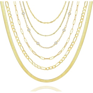 image:imageFAXHION 6PCS Gold Layered Chain Necklaces for Women18k Gold Dainty CZ Choker Necklace Trendy Adjustable Layering Necklace Set for Women Gifts