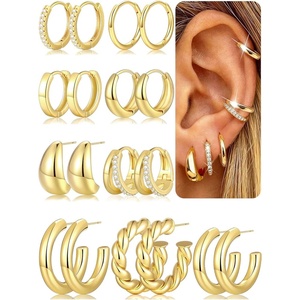 image:imageFAXHION 9 Pairs Gold Hoop Earrings for Women 14K Gold Plated Chunky Hoop Earrings Set Hypoallergenic Thick Lightweight Earring for Womens Jewelry GiftsGold9 pairs