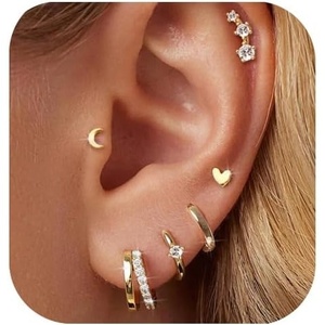 image:imageSmall Gold Hoop Earrings for Women Dainty Gold Earrings 14K Gold Plated Hypoallergenic Stud earrings Set Cartilage Earrings for Multiple Piercing for Women 01GoldMoon