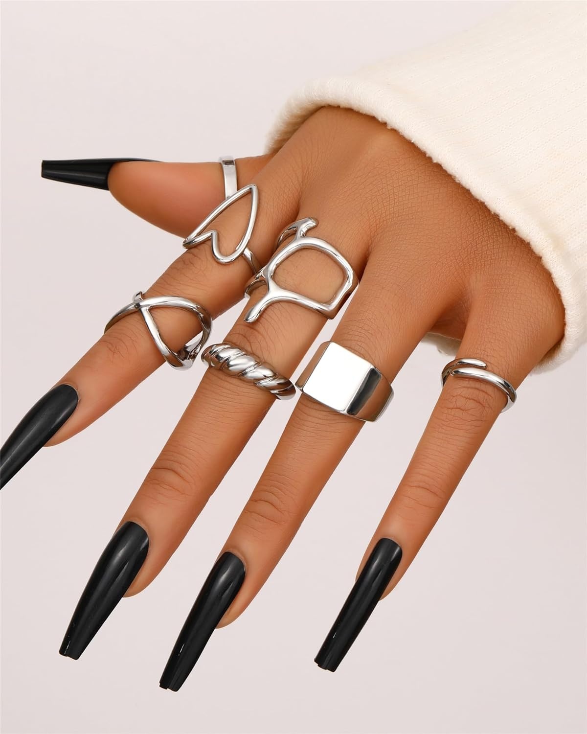 image:imageFAXHION 12PCS Gold Stackable Rings Set for Women 18K Gold Plated Open Stacking Knuckle Ring Adjustable Chunky Signet Band Statement Ring for Gift1Silver12pcs