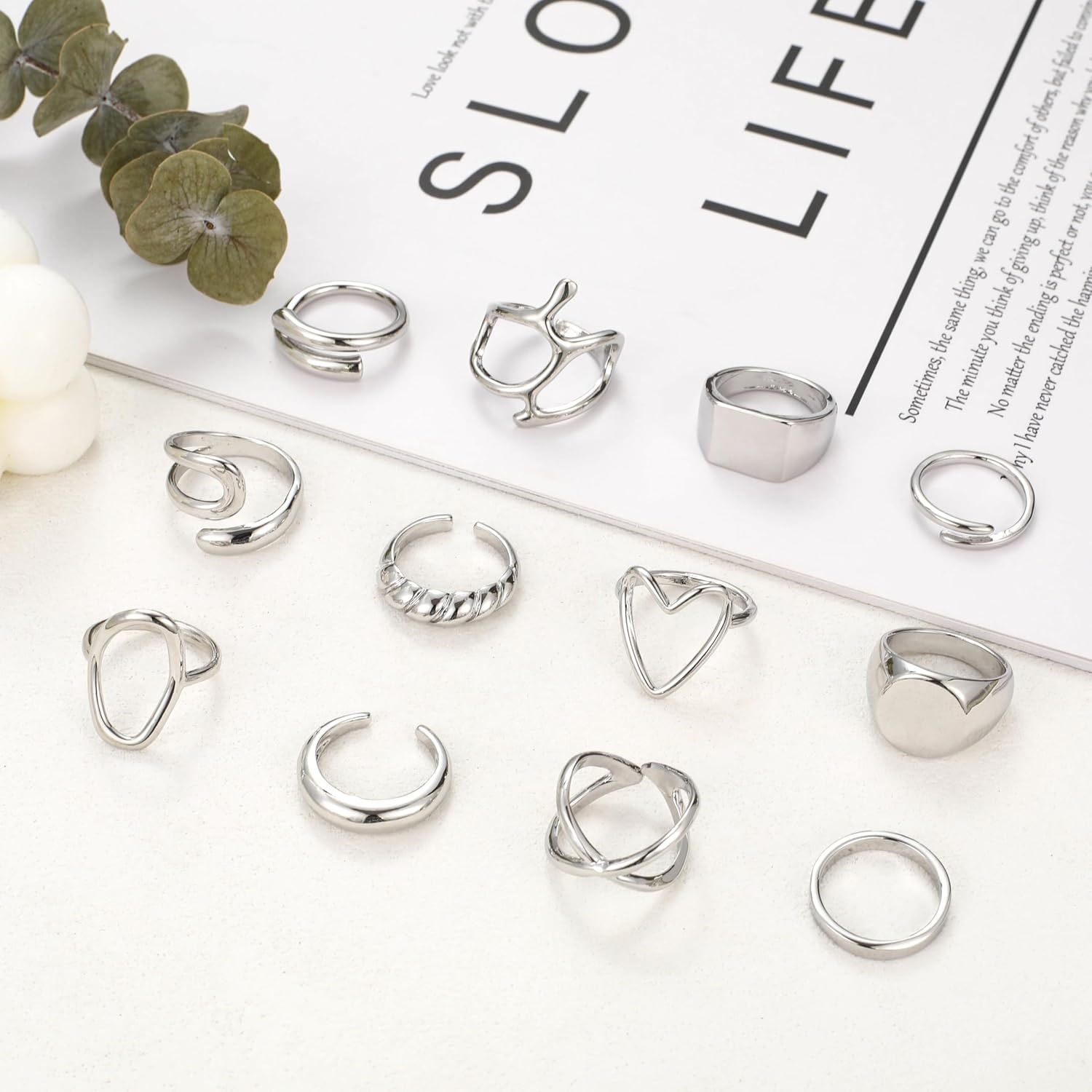 image:imageFAXHION 12PCS Gold Stackable Rings Set for Women 18K Gold Plated Open Stacking Knuckle Ring Adjustable Chunky Signet Band Statement Ring for Gift1Silver12pcs