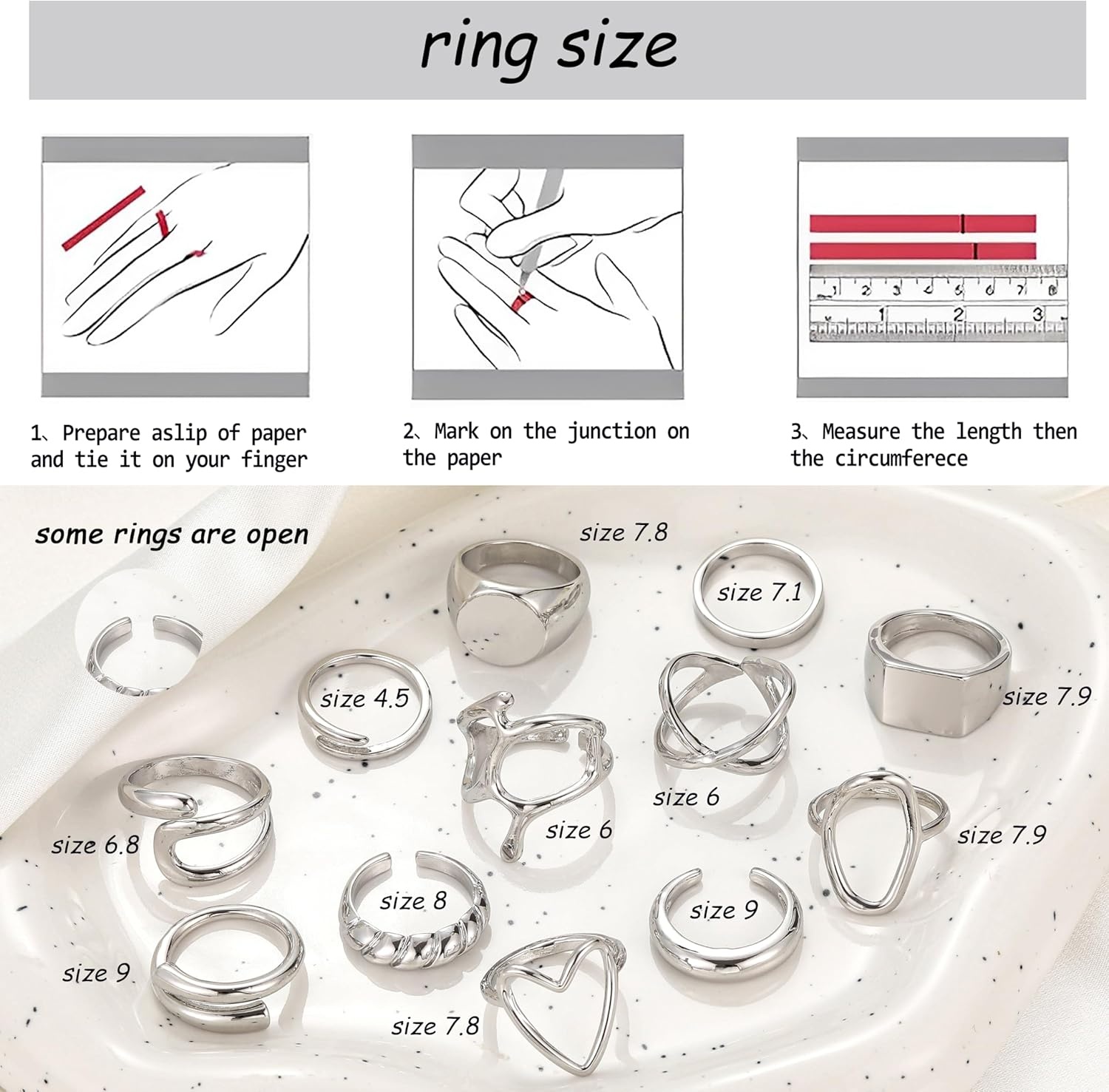 image:imageFAXHION 12PCS Gold Stackable Rings Set for Women 18K Gold Plated Open Stacking Knuckle Ring Adjustable Chunky Signet Band Statement Ring for Gift1Silver12pcs