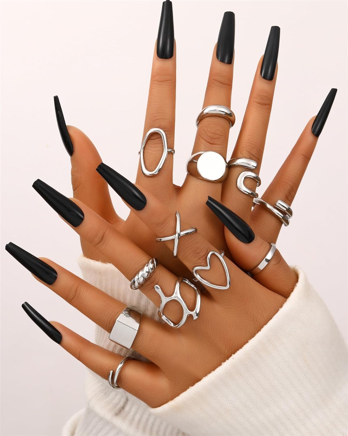 image:imageFAXHION 12PCS Gold Stackable Rings Set for Women 18K Gold Plated Open Stacking Knuckle Ring Adjustable Chunky Signet Band Statement Ring for Gift1Silver12pcs