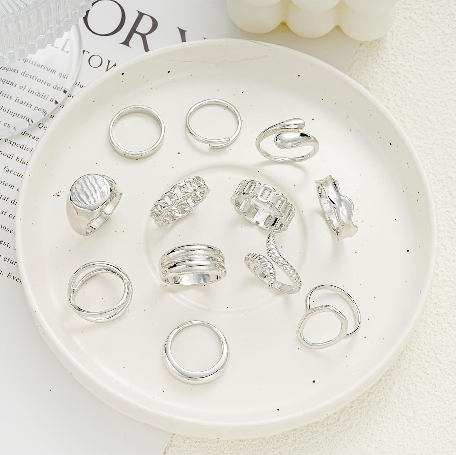 image:imageFAXHION 12PCS Gold Stackable Rings Set for Women 18K Gold Plated Open Stacking Knuckle Ring Adjustable Chunky Signet Band Statement Ring for Gift3ringsSilver