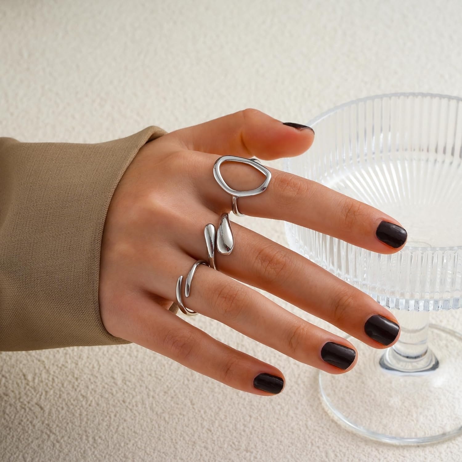image:imageFAXHION 12PCS Gold Stackable Rings Set for Women 18K Gold Plated Open Stacking Knuckle Ring Adjustable Chunky Signet Band Statement Ring for Gift3ringsSilver
