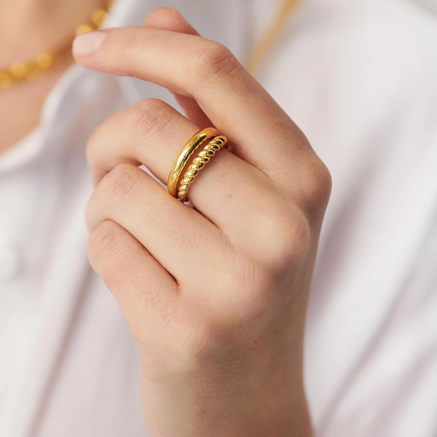 image:imageFAXHION 12PCS Gold Stackable Rings Set for Women 18K Gold Plated Open Stacking Knuckle Ring Adjustable Chunky Signet Band Statement Ring for Gift4ringsGold