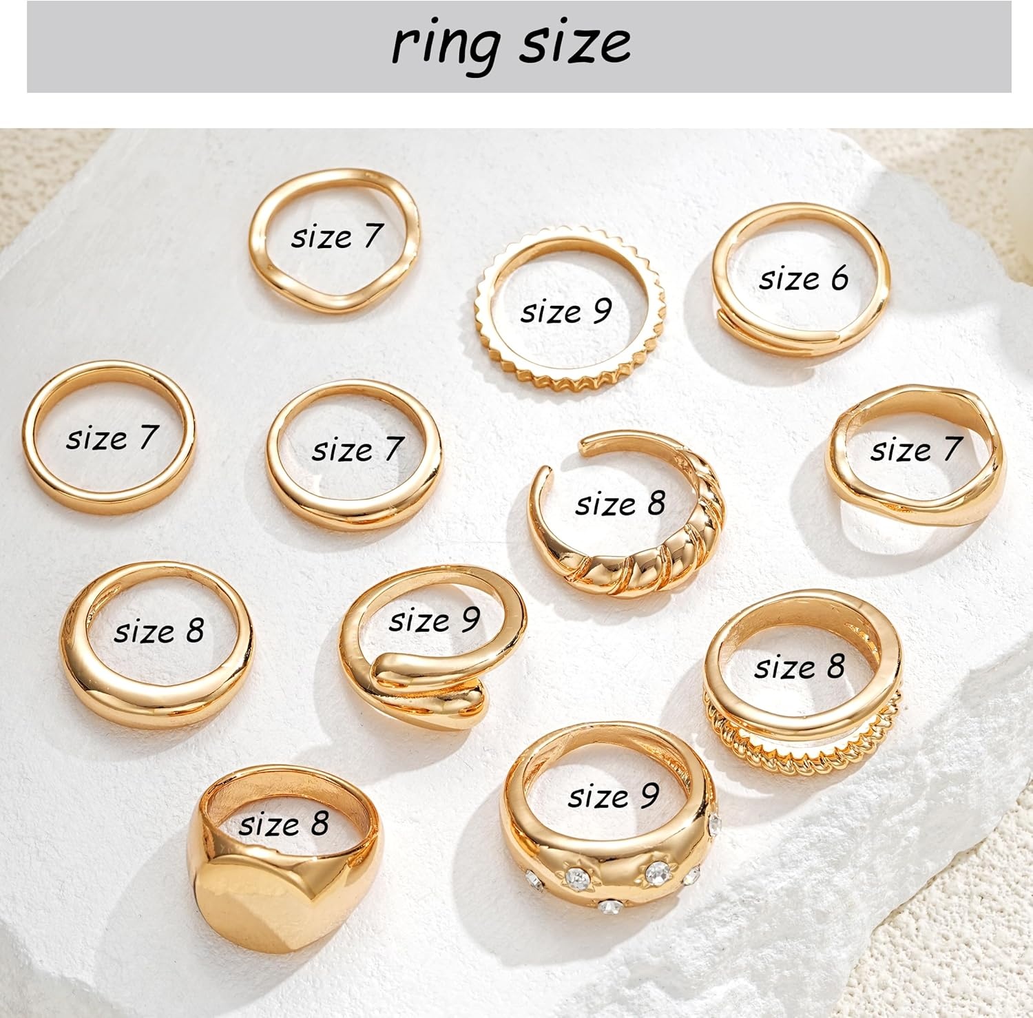 image:imageFAXHION 12PCS Gold Stackable Rings Set for Women 18K Gold Plated Open Stacking Knuckle Ring Adjustable Chunky Signet Band Statement Ring for Gift4ringsGold