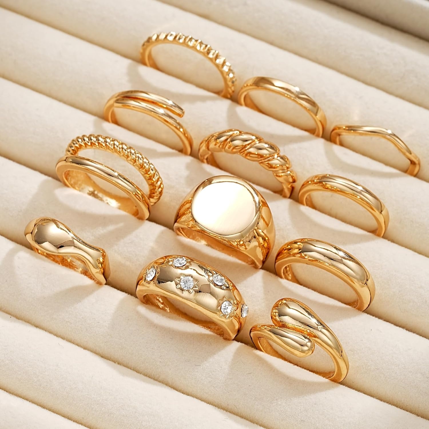 image:imageFAXHION 12PCS Gold Stackable Rings Set for Women 18K Gold Plated Open Stacking Knuckle Ring Adjustable Chunky Signet Band Statement Ring for Gift4ringsGold