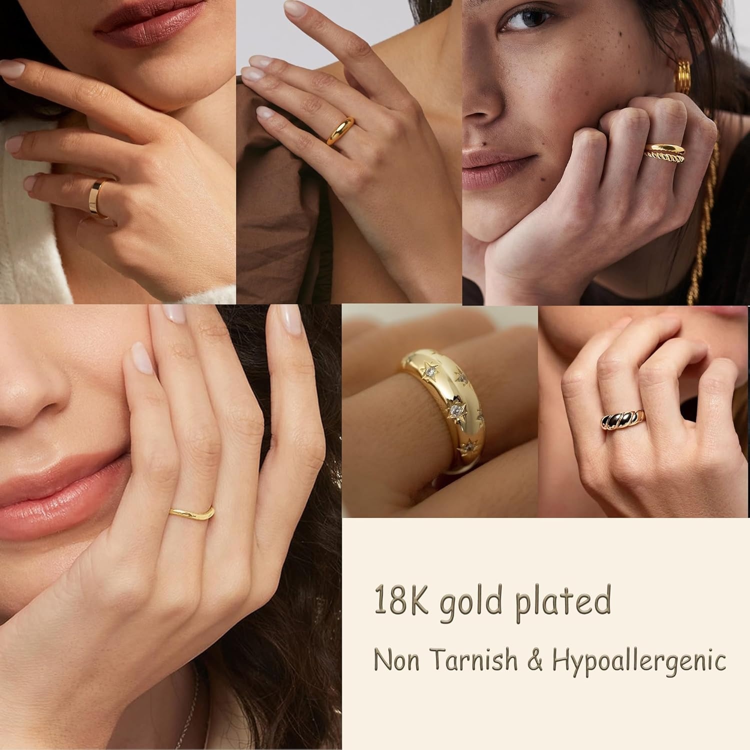 image:imageFAXHION 12PCS Gold Stackable Rings Set for Women 18K Gold Plated Open Stacking Knuckle Ring Adjustable Chunky Signet Band Statement Ring for Gift4ringsGold