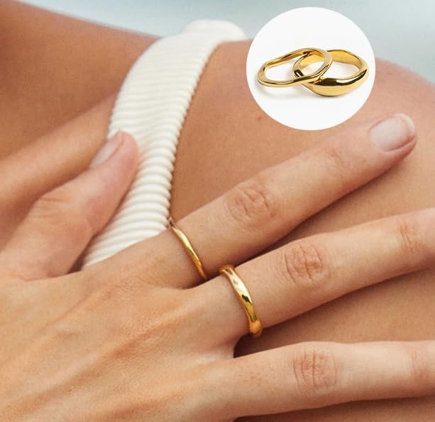 image:imageFAXHION 12PCS Gold Stackable Rings Set for Women 18K Gold Plated Open Stacking Knuckle Ring Adjustable Chunky Signet Band Statement Ring for Gift4ringsGold