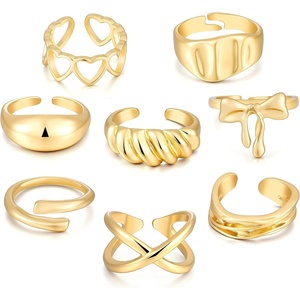 image:imageFAXHION 12PCS Gold Stackable Rings Set for Women 18K Gold Plated Open Stacking Knuckle Ring Adjustable Chunky Signet Band Statement Ring for Gift0Gold Open