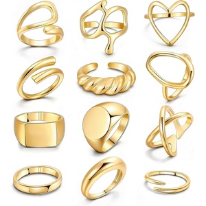 image:imageFAXHION 12PCS Gold Stackable Rings Set for Women 18K Gold Plated Open Stacking Knuckle Ring Adjustable Chunky Signet Band Statement Ring for Gift1Gold12pcs