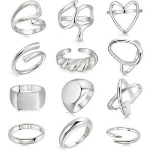 image:imageFAXHION 12PCS Gold Stackable Rings Set for Women 18K Gold Plated Open Stacking Knuckle Ring Adjustable Chunky Signet Band Statement Ring for Gift1Silver12pcs