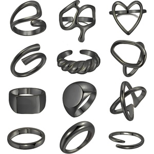 image:imageFAXHION 12PCS Gold Stackable Rings Set for Women 18K Gold Plated Open Stacking Knuckle Ring Adjustable Chunky Signet Band Statement Ring for Gift1ringsBlack