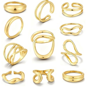 image:imageFAXHION 12PCS Gold Stackable Rings Set for Women 18K Gold Plated Open Stacking Knuckle Ring Adjustable Chunky Signet Band Statement Ring for Gift3Gold Irregular
