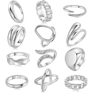 image:imageFAXHION 12PCS Gold Stackable Rings Set for Women 18K Gold Plated Open Stacking Knuckle Ring Adjustable Chunky Signet Band Statement Ring for Gift3ringsSilver