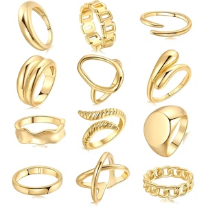 image:imageFAXHION 12PCS Gold Stackable Rings Set for Women 18K Gold Plated Open Stacking Knuckle Ring Adjustable Chunky Signet Band Statement Ring for Gift3ringsGold