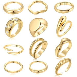 image:imageFAXHION 12PCS Gold Stackable Rings Set for Women 18K Gold Plated Open Stacking Knuckle Ring Adjustable Chunky Signet Band Statement Ring for Gift4ringsGold