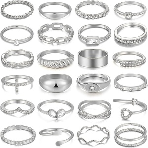 image:imageFAXHION 25 PCS Gold Stackable Rings Set for Women Simple Twist Knuckle Finger Ring Trendy Dainty Stacking Statement Thumb Rings Pack Jewelry GiftAsilver