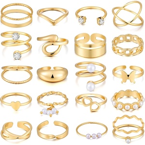 image:imageFAXHION 25 PCS Gold Stackable Rings Set for Women Simple Twist Knuckle Finger Ring Trendy Dainty Stacking Statement Thumb Rings Pack Jewelry GiftGoldPearl