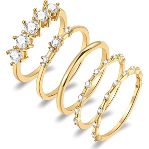 image:imageFAXHION Gold Rings for Women Non Tarnish Dainty 14K Gold Plated Stacking Cubic Zirconia Thumb Rings Statement Gold Knuckle Rings Set Size 510